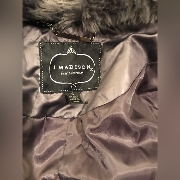 Slate Gray faux fur collar puffer jacket - Picture 8 of 12